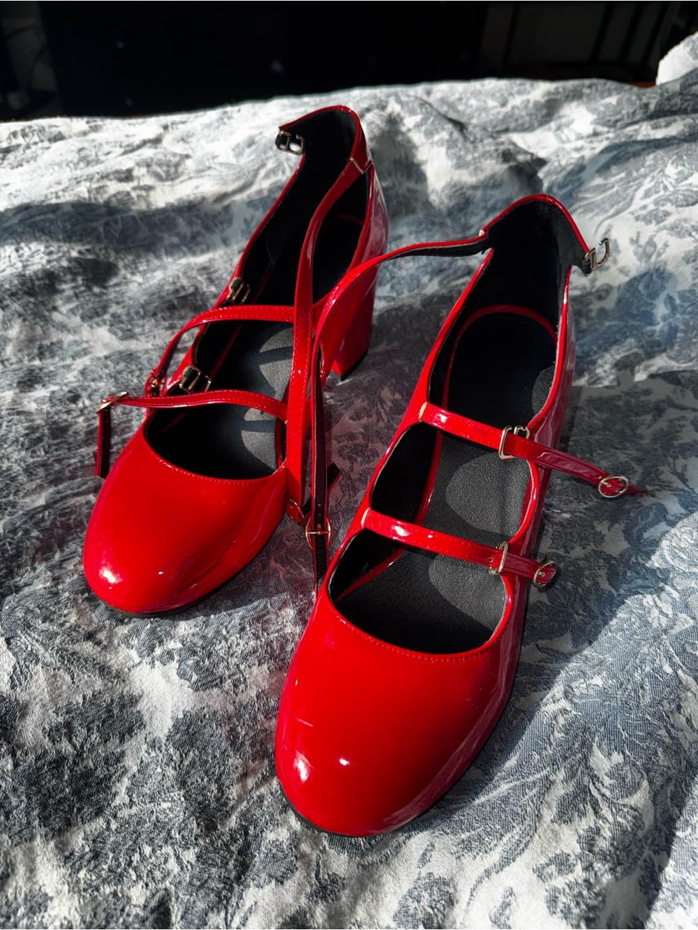 Red Patent Mary Jane Block Heel Pumps - Women Shoes